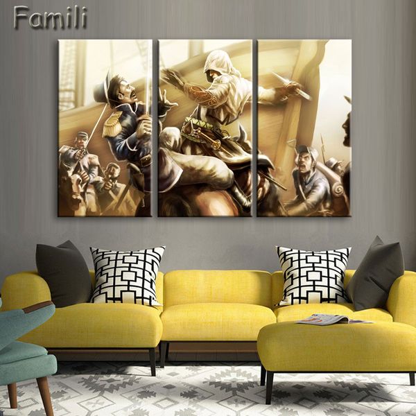

3panels wall picture home decor modular picture assassins creed modern home wall decor painting canvas art hd print canvas