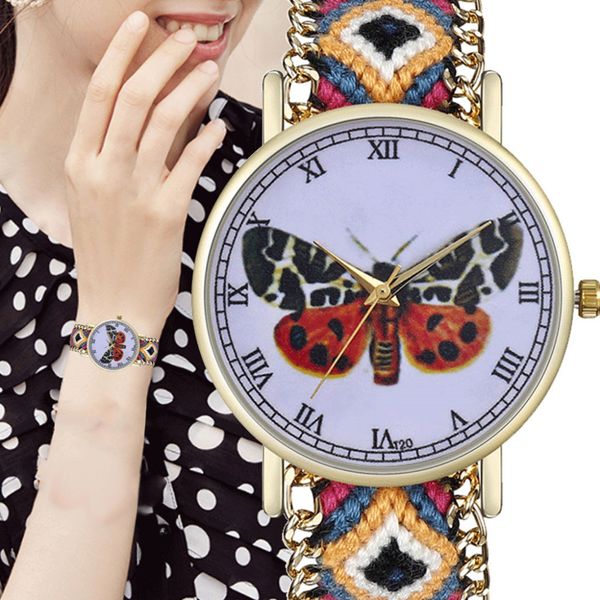 

beautiful fashion braided rope strap casual round ladies dress quartz wrist watch women bracelet watch clock gift, Slivery;brown
