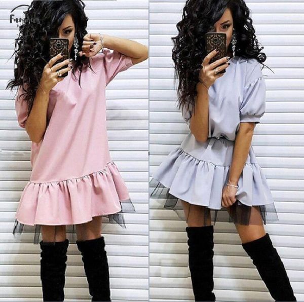 

women vintage lace patchwork sashes a line dress short sleeve o neck casual mini party dress 2020 summer office lady women dress, Black;gray