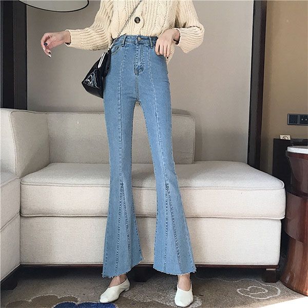 

korean version of the jeans stretch high waist slim slimming stitching jeans plush trousers 2019 autumn and winter trousers, Blue