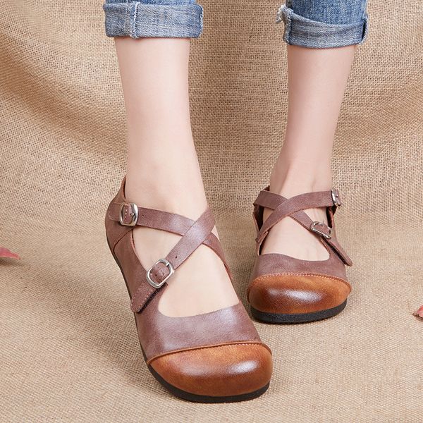 

2019 new style ethnic-style mori girl handmade genuine leather thick tendon soft-sole shoes women's, Black