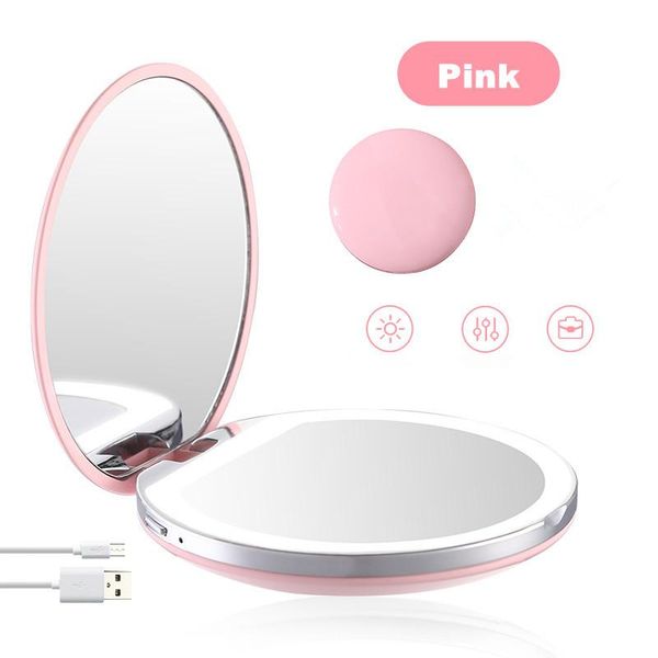 

high grade light-emitting mini folding portable led vanity mirror with light make-up girl's small mirror vanity mirror with light vanit, Silver