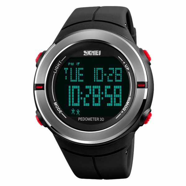 

skmei men's sports watch pedometer calorie 50 meters waterproof watch led display digital 1322, Slivery;brown