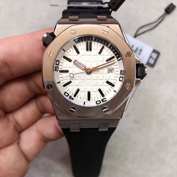 

u1 new style automatic movement 43mm white dial xiabisour 30m waterproof men watch rubber band male watch ing, Slivery;brown