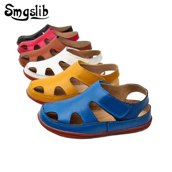 

size25-37 genuine leather casual kids sandals 2018 summer toddler boys beach shoes flat little girls gladiator sandals y200619, Black;red