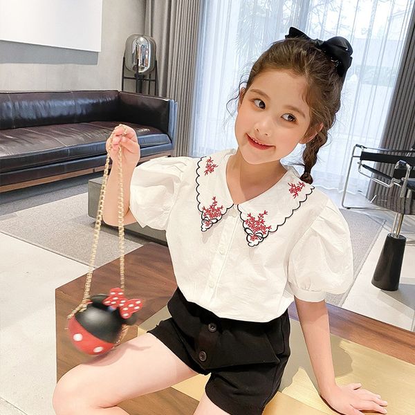 

k2pfj girls 2020 new summer clothes medium and large children short sleeved embroidery short korean all-match children's t- t-shirt shi, White;black