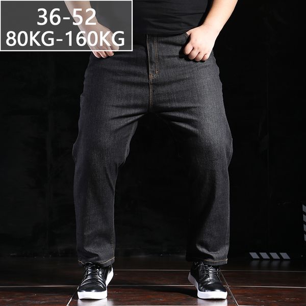 

plus size casual men's straight denim jeans black blue solid long jeans fashion male classic style denim large size 36-52