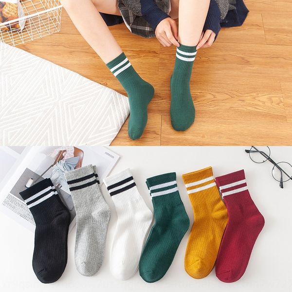

2020 new mid-tube female korean stylestyle stacked two bars medium medium candy socks candy color socks female, Pink;yellow