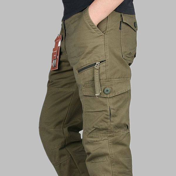 

new 2020 men cargo pants multi pockets tactical pants men outwear streetwear army straight slacks casual long trousers, Black