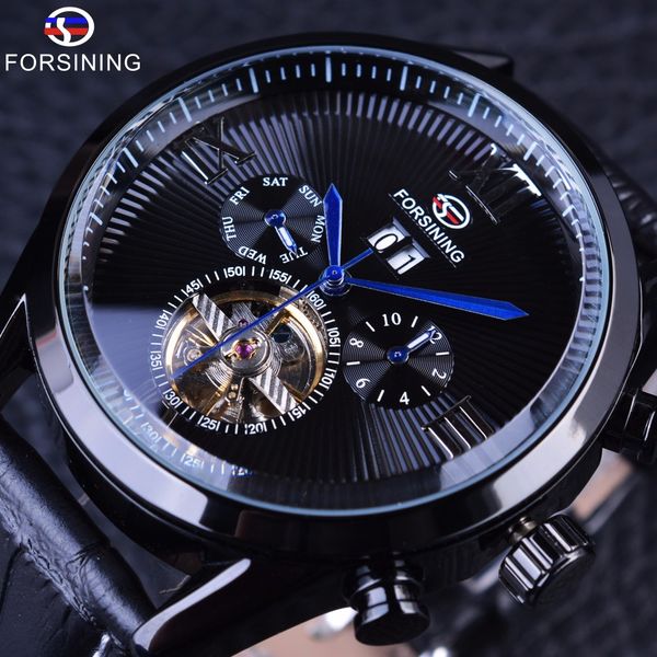 

forsing men's fashion leisure tourbillon week month automatic mechanical watch, Slivery;brown