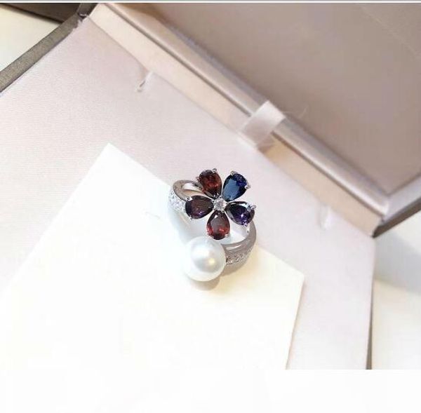 

роскошные свадебные кольца ювелирные изделия женщины цветка жемчужина кольцо кольцо s925 стерлингового серебра бриллиантовые кольца конструк, Silver