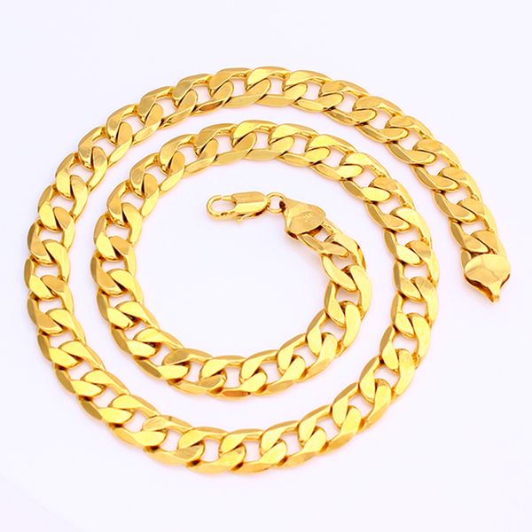 

men flat cuban (curb) link chain 18 k yellow gold gf plated 10mm wide 24" length china necklace - lifetime warranty, Silver