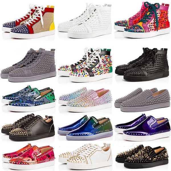 

2020 new paris low high red bottomshoes spikespik studded sneakers women men boots flat casual sole autumn casual shoes party lovers, Black