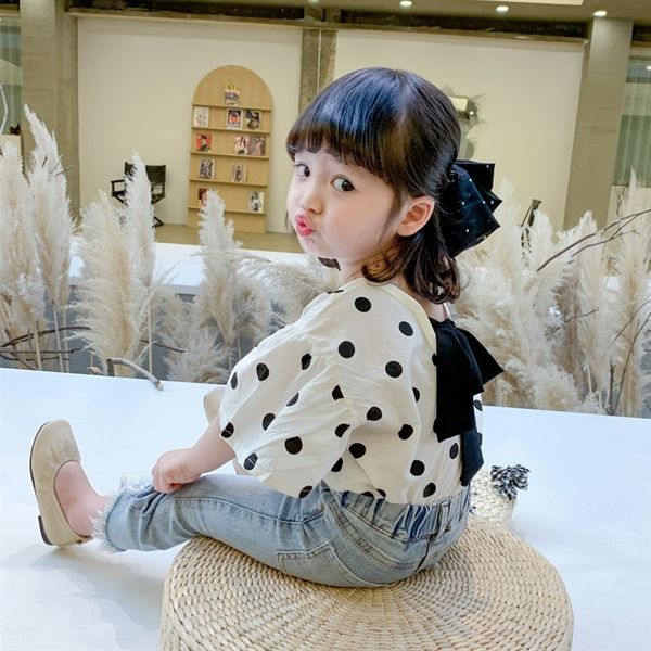 

jsex4 girls summer t-shirt short-sleeved 2020 new korean style children women's foreign style women's baby net red thin t-shirt cl, White;black