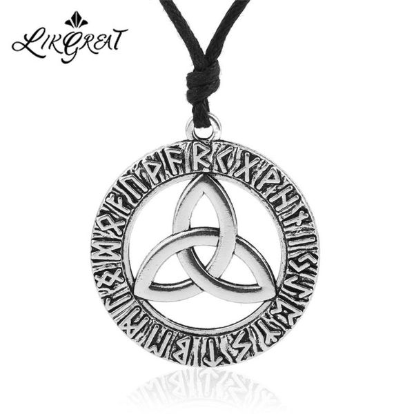 

likgreat wicca triqueta round pendant necklace religious necklace supernatural pendant vintage hollow out amulet runes jewelry, Silver