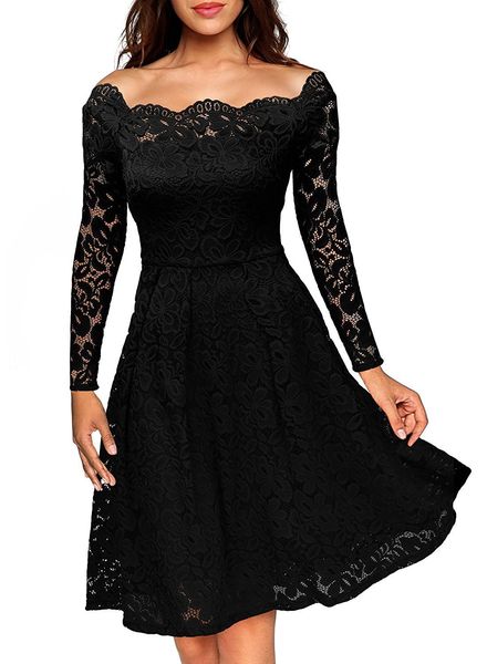 

2018 autumn high-end street fashion womens off-neck princess dress, White;black
