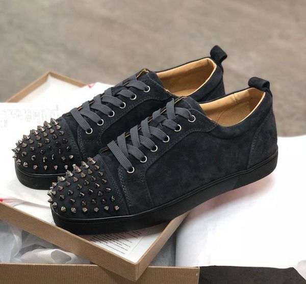 

19ss brand casual shoes studded spikes men trainers red bottom shoes grey new designer brand flats 100% genuine leather, Black