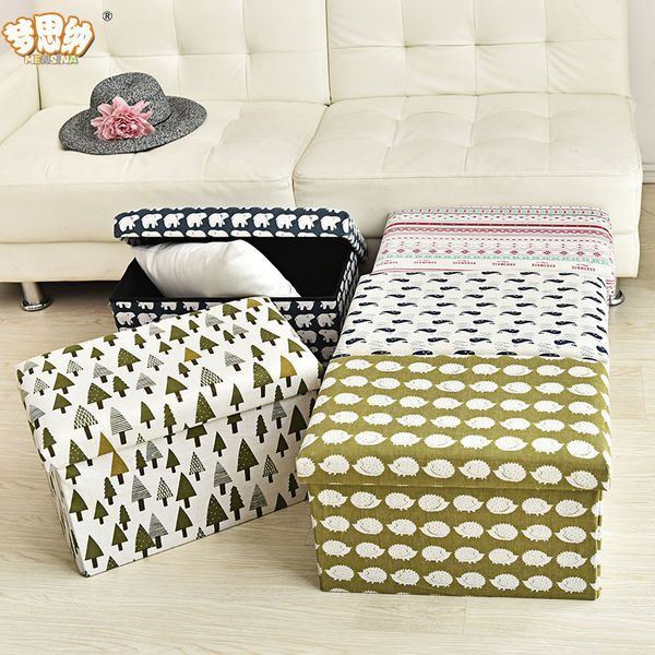 

new cotton and linen fashion shoe changing stool leather stool low stool storage solid wood storage sofa pedal creative st