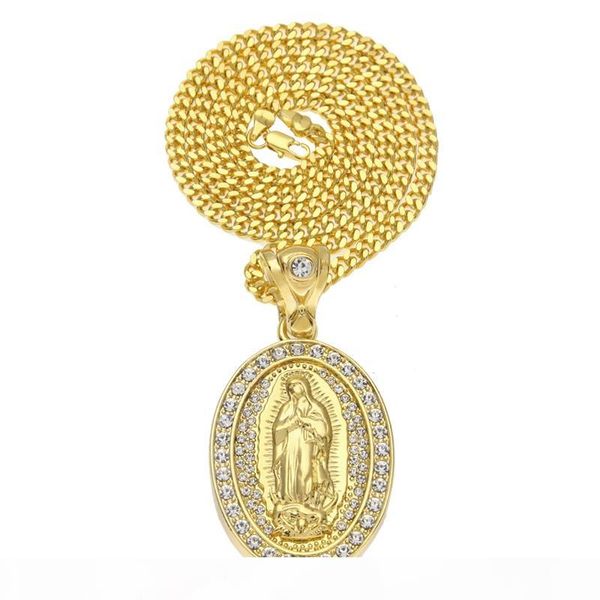 

authentic hiphop santa maria pendant necklaces for mens oval charm gold plated full diamond hip hop jewelry hipping, Silver