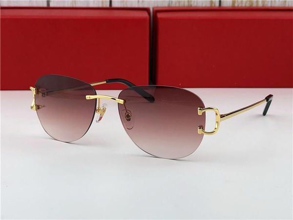 

new vintage sunglasses c men brand design framless oval round shape sunglasses UV400 lens gold plated green lens