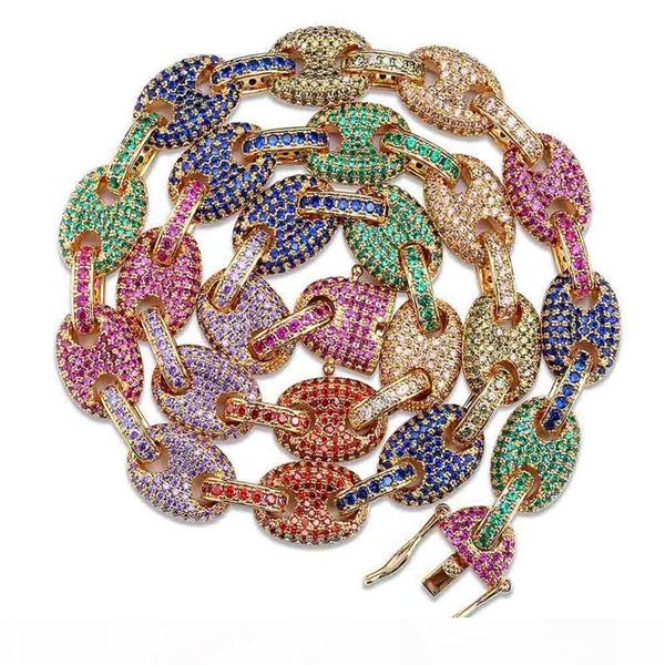 

men's hiphop zirconia chains necklace brand design 18k gold silver plated jewelry colorful stone hip hop chains