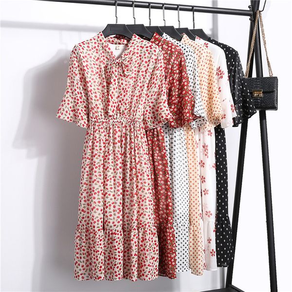 

casual dresses summer autumn 2021 retro high waist print women's bohemian dress floral long sleeve pleated beach chiffon bow neck, Black;gray