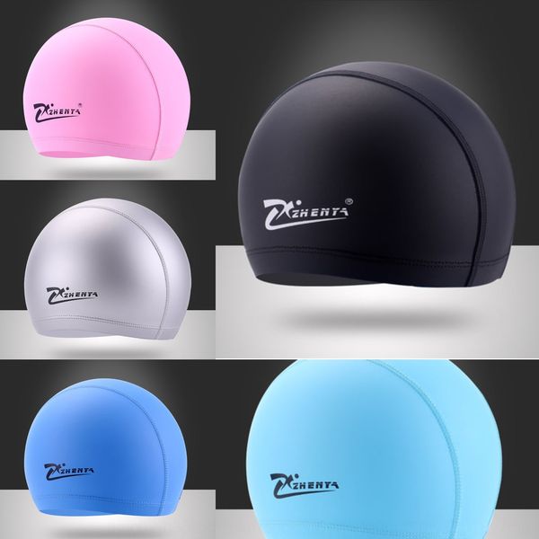 

high-grade pu spring zip pu pure color zipper bag high-grade swimming cap children swimming cap