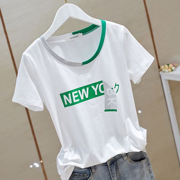 

2020 new short-sleeved t- cotton shirt women's korean style loose all-match student cotton half-sleeved shirt women's t-shirt, White
