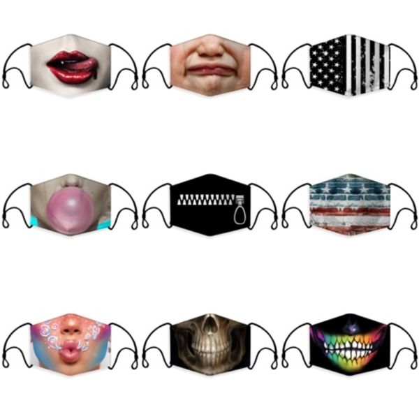 

fashion print pattern face masks reusable washable anti dust men women black cotton personality protective mask face er#902