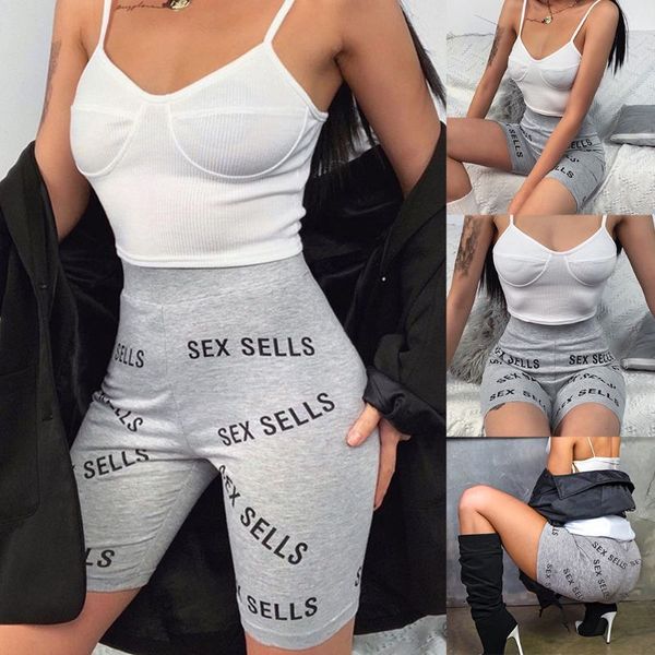 

womens high waist skinny sports biker shorts letters printed cotton yoga fitness pants elastic workout tight leggings s, White;red