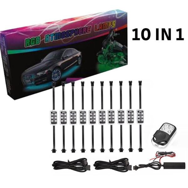 

10 rgb 60 led smart brake lights motorcycle car atmosphere light with wireless remote control moto decorative strip lamp kit