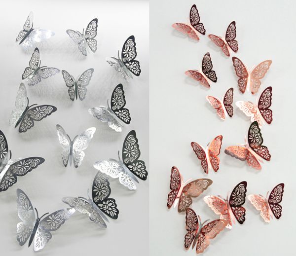 

2020 each set of 12 hollow-out 3d butterflies home decoration 3d butterfly children wall stickers party decoration