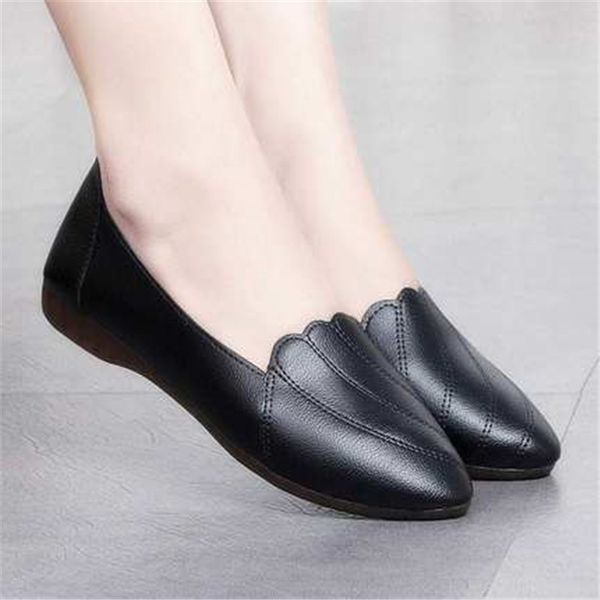 

new shoes female fashion metal soft sole flat heel casual loafers lady working shoes soft leather comfort driving, Black