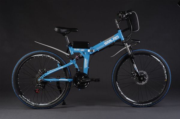 

mountain bike factory direct 26-inch 21-speed folding electric mountain bike power electric car 36v/48v lithium battery, Silver;blue