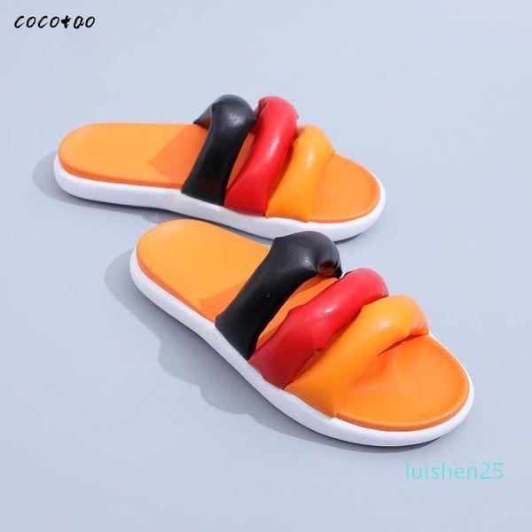 

one word tow wear 2020 spring and summer new sandals fashion candy-colored slippers ins tide students simple beach shoes l25, Black