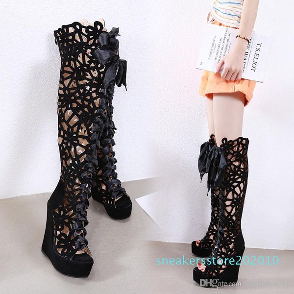 

size 35 to 42 black rhinestone hollow out high tube over the knee boots fashion luxury designer women shoes s10