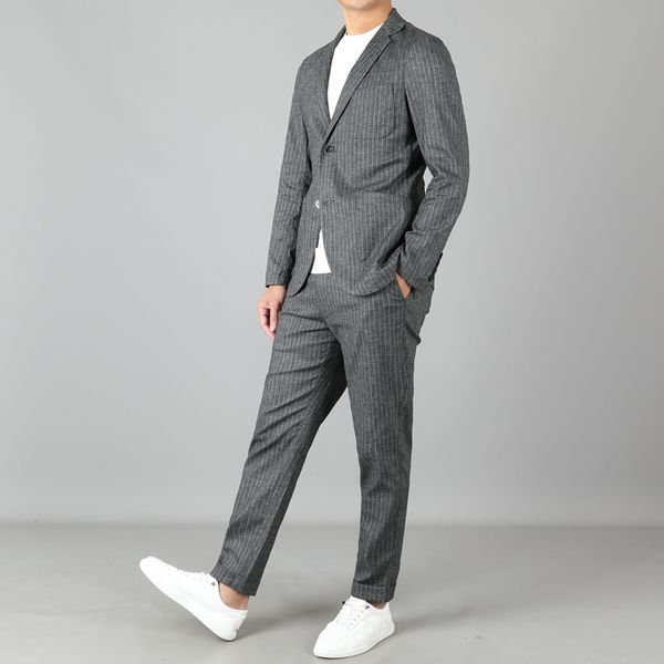 

jsbdlight luxury gentlemen, spring linen blend fabric, slim business casual suit for men, professional suit for men, White;black