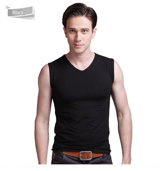 

stretch lycra v-neck men' sleeveless korean style solid vest color base sleeveless tight wide-shoulder vest, White;black