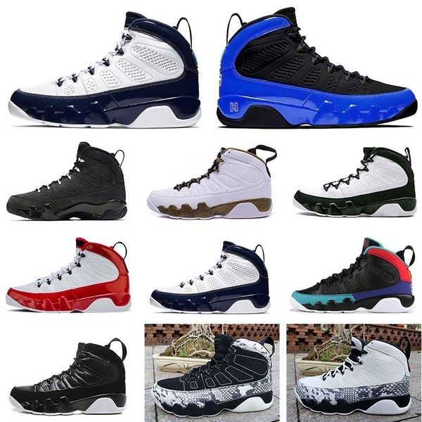 

2020 9s unc mens racer blue jumpman 9 basketball shoes ix snakeskin yellow og space jam release designer black white sport shoes size7-13