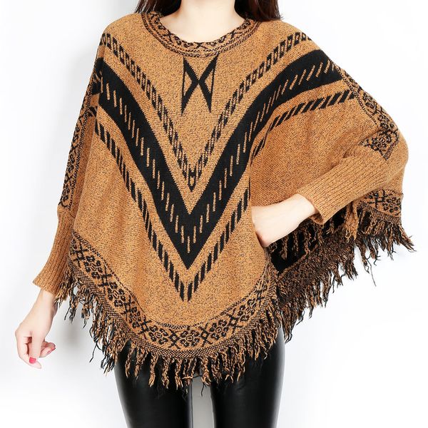 

women's sweaters fashion 2021 autumn winter women oversized wool stripe pullovers bat sleeve shawl poncho, White;black