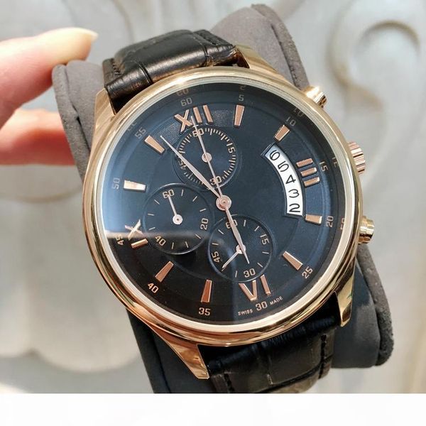 

all subdials work fashion casual man watch black brown leather watch male wristwatches brand female clock japan movement quartz, Slivery;brown