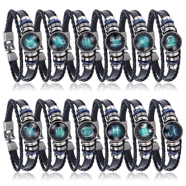 

mom fashion twelve constellations leather zodiac bracelet jewellery women braid rope cortex bracelet jewelry dropshiping, Golden;silver
