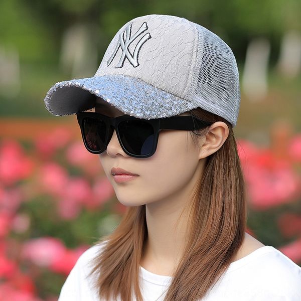 

female summer sun korean style cool travel duck tongue baseball cap tide net hat outdoor baseball cap shiny piece sun hat, Blue;gray