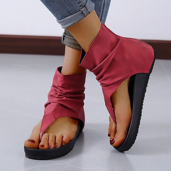 

women platform sandals clip toe flat pu leather gladiator shoes summer female flip flop zipper outdoor beach shoes plus size 43