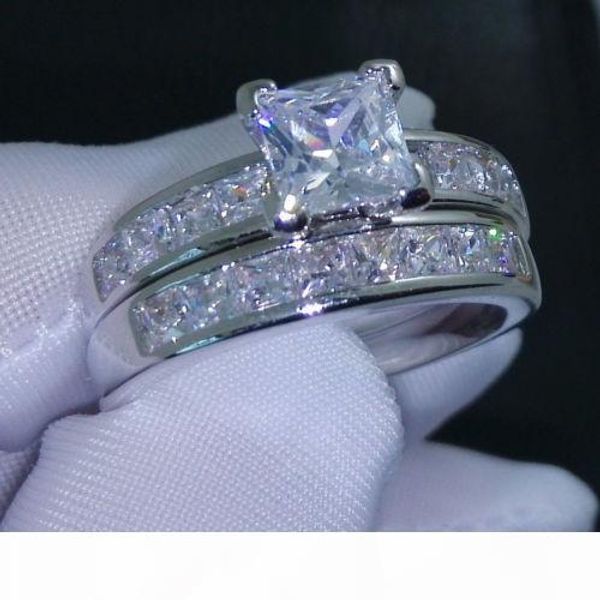 

luxury размер 5 6 7 8 9 10 jewelry 10kt белого золота заполнены топаз принцесса вырезать имитацию набор подарок алмаз обручальное кольцо с к, Silver