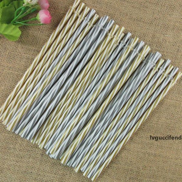 

eco-friendly 30pcs /lot 23 cm fancy fashion reusable sliver golden stripped party plastic drinking straws /pure color straws for marson