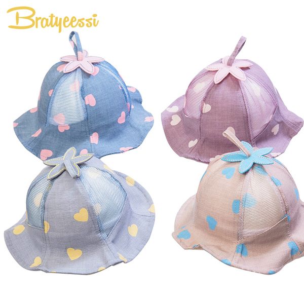 

hair accessories summer baby hat for girls cotton mesh heart bucket spring autumn cap infant, Slivery;white