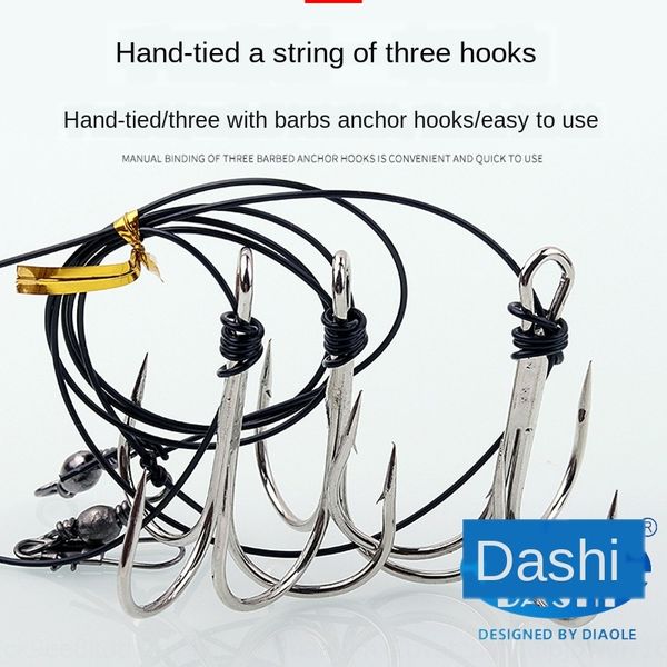 

hand-tied hand hook string hook with barbed anchor three fishing anchor fish three hooks string hooks