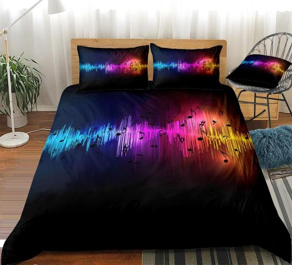

colorful musical note duvet cover set artical pattern bedding set black beds home textiles microfiber for boys girls kids