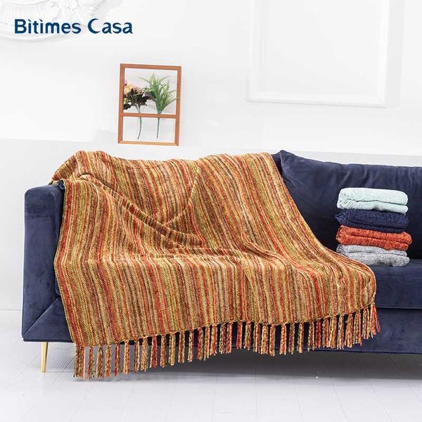 

fluffy chenille knitted sofa throw blanket with decorative fringe 50'*60' bohemia style for couch bed usage gift packing